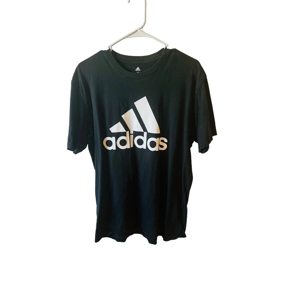 Adidas Mens XL T-Shirt Black‎ Short Sleeve Logo Graphic Athletic Tee